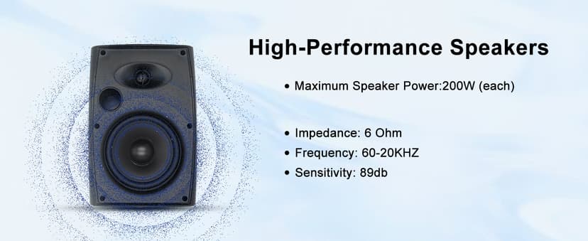 Herdio 6.5 Inch 800W Outdoor Bluetooth Speakers Wired Waterproof with Multifunctional Amplifier, Wall Mount Speaker for Patio Home Poolside Deck Backyard(2 Pairs,Black)