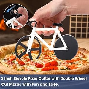 Bicycle Pizza Cutter Wheel - Gifts for Cyclists, Men, Dad, Bike Lovers - Funny Kitchen Gadgets - Cool Father’s Day, Christmas, Birthday, White Elephant Gifts - Stainless Steel Pizza Slicer(White) B09TRFQ5XT