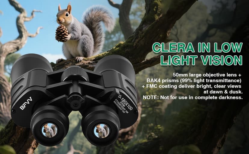 10-180x100 Zoom Binoculars for Adults, Day/Low Light Night Vision High Powered Binoculars with BAK4 & FMC Lens, Waterproof Fogproof for Hunting Birdwatching Travel Sports Concerts Gift for Men