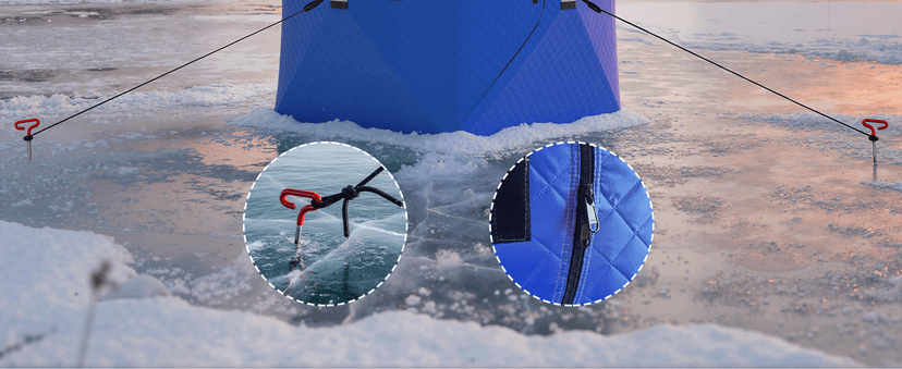Garvee Insulated Pop-Up Ice Fishing Tent, 6-8 Person Portable Hub-Style Tent, Windproof Thermal Shanty with Hub Design, 420D 3-Layer Fabric for Winter Fishing