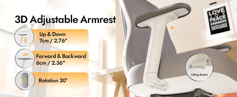 HOLLUDLE Ergonomic Mesh Office Chair - 3D Adjustable Lumbar Support & 3D Armrests, V-Shaped Back, Adjustable Desk Chair for Office & Home, White