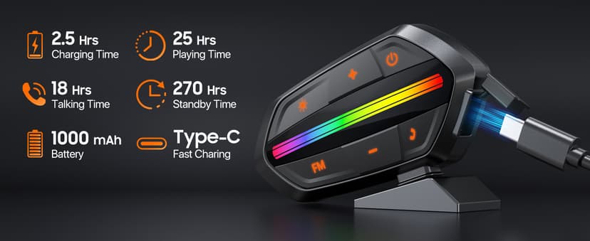 Motorcycle Bluetooth Headset, Bluetooth 5.3 Helmet Speakers with Loud Sound, RGB Lights & 1000mAh Battery, Noise Cancelling Helmet Bluetooth Headset for Drivers, IPX6 Waterproof Motorcycle Headphones
