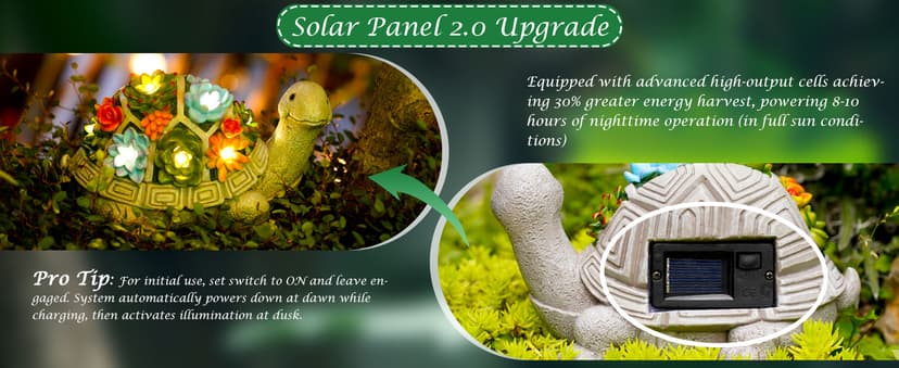 Nacome Solar Garden Outdoor Statues Turtle with Succulent and 7 LED Lights - Lawn Decor Tortoise Statue for Patio, Balcony, Yard Ornament - Unique Housewarming Gifts