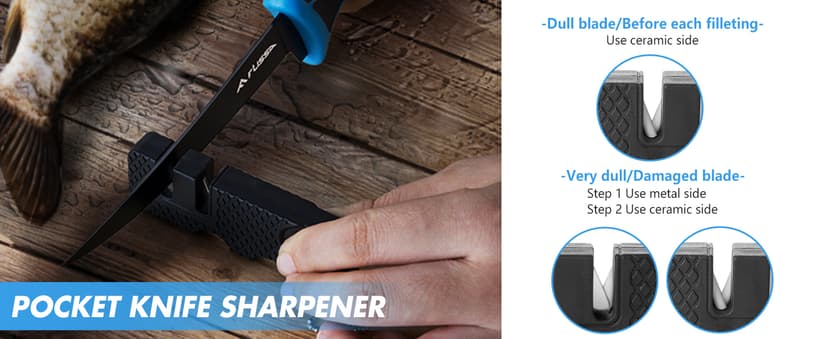 FLISSA Fillet Knife Set, Boning Knife & Bait Knives with Sharpener, Protective Sheath, Belt Clip, Non-Slip Handle, Portable Pouch & Corrosion Resistant Coating Blade, for Fresh or Saltwater (4-Piece)