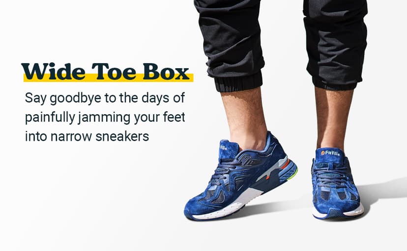 FitVille Extra Wide Walking Shoes for Men Wide Width Sneakers for Flat Feet Heel Pain Relief - Rebound Core