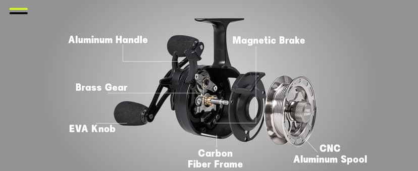 FREE FISHER Ice Fishing Reels 3.2:1 Gear Ratio Ultra Smooth 3+1Ball Bearings Strength CNC-machined Aluminum Inline Ice Fishing Reel with Left/Right Hand Retrieve