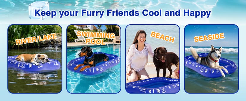 60''x42'' Pool Float for Dogs, Non-Slip Pet Floating Mat for Pool, Extra Large Inflatable Raft for Small/Medium/Large Dogs Up to 200lb, Lake & River - Heavy-Duty PVC, Scratch-Resistant Design