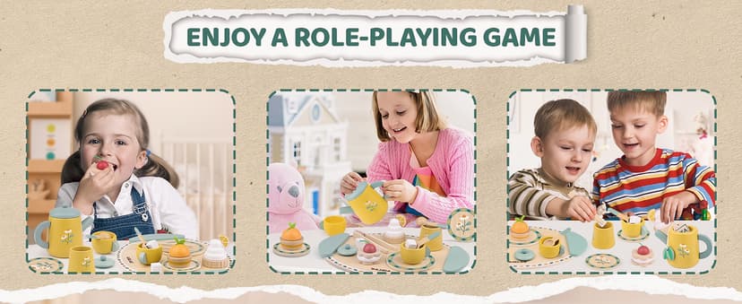 Wooden Play Food Toy Sets for Kids Kitchen Accessories Age 3 4 5 6 Wood Educational Toys Tea Sets for 3-5 Girl Birthday Gift 3 Year Old Princess Party B0CQ2PFTXC