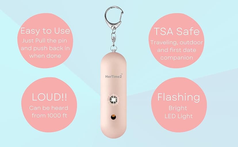 Personal Safety Alarm – Travel Safe Waterproof – Gift for Women College Girls – Self Defense Keychain – Extra Loud Siren – Strobe Light – Cute Key Chains Protection (Rose Gold)