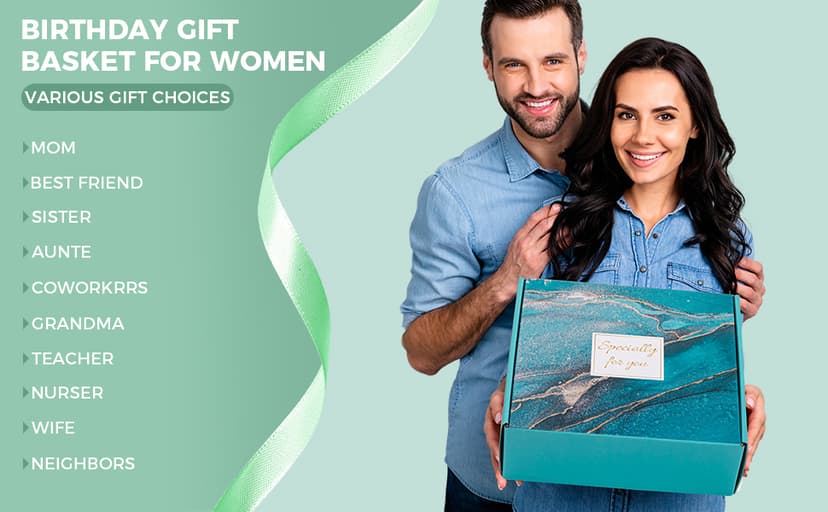 Birthday Gifts Basket for Women,Happy BD Box for Her,Tuning to a New Year Old Female Gifts Bag,Unique Canvas Tote Bag Bday Presents Set Ideas for Mom Best Friend Sister Aunt Teacher Coworker Grandma