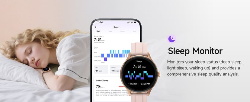 Smart Watches for Women (2 Bands), 1.27" Round Fitness Watch for Android iPhone with Bluetooth Calls (Make/Answer), AI Voice Command, Heart Rate/SpO2/Sleep Monitor, 12 Days Battery, IP68 Waterproof