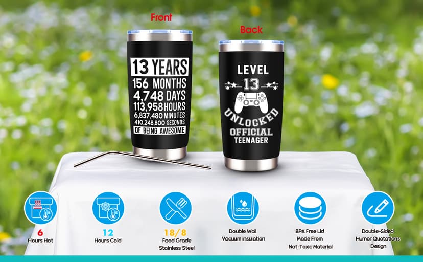 JTAMOHI 8 Pcs Happy 13th Birthday Gifts for Boys, 13 Year Old Boy Birthday Gifts Ideas with 20 Oz Tumbler, Funny Socks, Toilet Paper, Teen Wallet, Bracelet, Keychain for Son, Nephew, Grandson, Brother B0DSPNCMLB