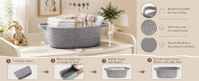 13" x 10" x 5" Storage Baskets for Toys & Baby Essentials, Fits Nursery & Bedroom Organization, Built-In Handles, Bow Design CHICVITA Small Woven Rope Gift Basket, Decorative Burr Basket, Red B0D7MKY1YJ