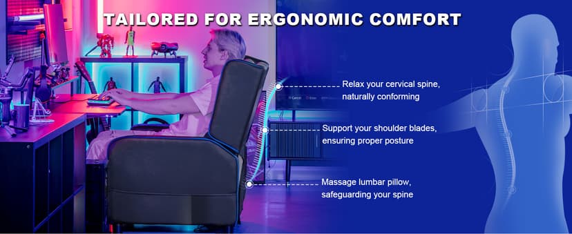 GTPLAYER Gaming Recliner Chair for Living Room Racing Style Single PU Leather Gaming Sofa for Adults Modern Game Recliners Ergonomic Comfortable Home Theater Seating, Blue