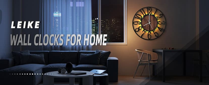 LEIKE Large Wall Clocks with Night Light Battery Operated,Silent Non Ticking,Rustic Modern Big Wood Clock for Living Room, Bedroom,Kitchen,Farmhouse,Office,Home Decor-20 Inch(Black-Arabic Number)