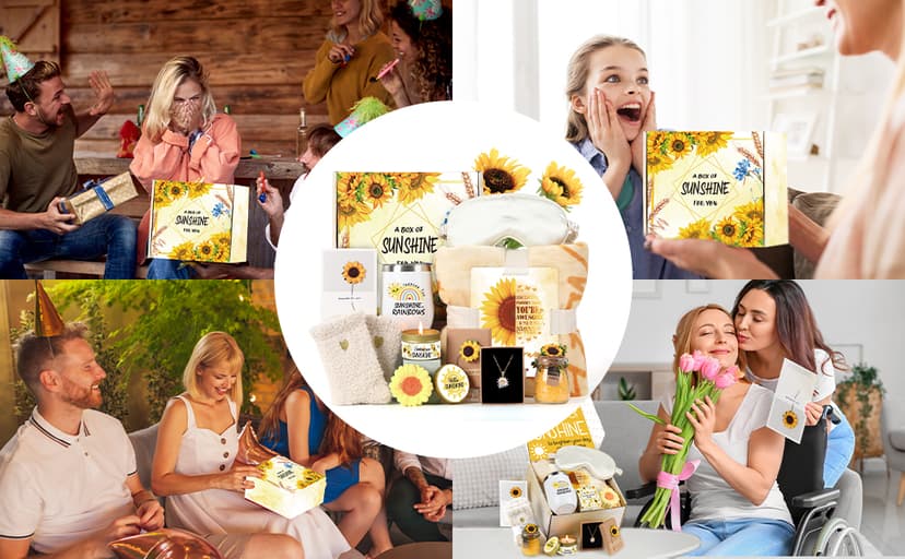 Sending Sunshine Gift, Sunflower Gifts for Women, Care Package, Birthday Gifts Box, Get Well Soon Gifts Basket Thinking of You Gift for Women, Friend, Sister, Mom with Inspirational Blanket