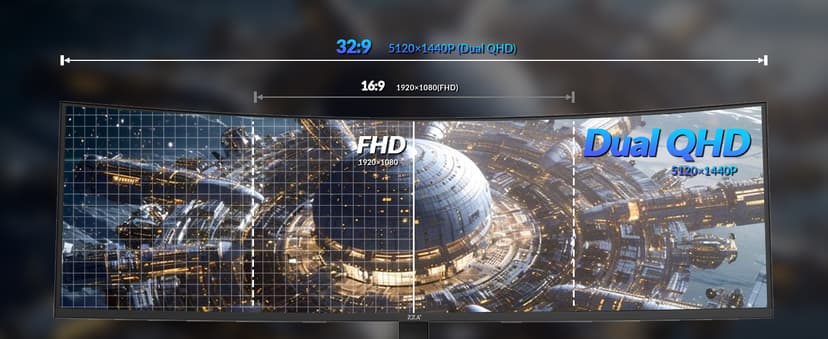 ZZA 49" Curved Gaming Monitor | 5120x1440 Dual QHD, 165Hz/144Hz, 1500R, 32:9 Ultra-Wide, AMD FreeSync, 120% sRGB, Height Adjustable, HDMI 2.1 & DisplayPort 1.4, VESA Mount, Black
