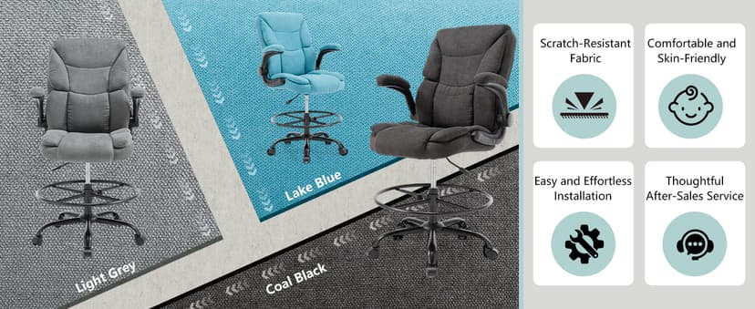 Ergonomic Drafting Chair, Tall Office Chair for Standing Desk, High Back Standing Desk Chair with Flip-Up Armrest, Adjustable Height&Foot Ring, Executive PU Leather Extended Height Office Chairs,Brown
