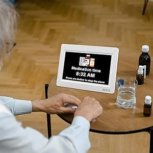 SSYA Digital Calendar Alarm Clock - Dementia Clocks for Seniors, Non-Abbreviated Memory Loss Clock with Date and Time for Elderly (White)
