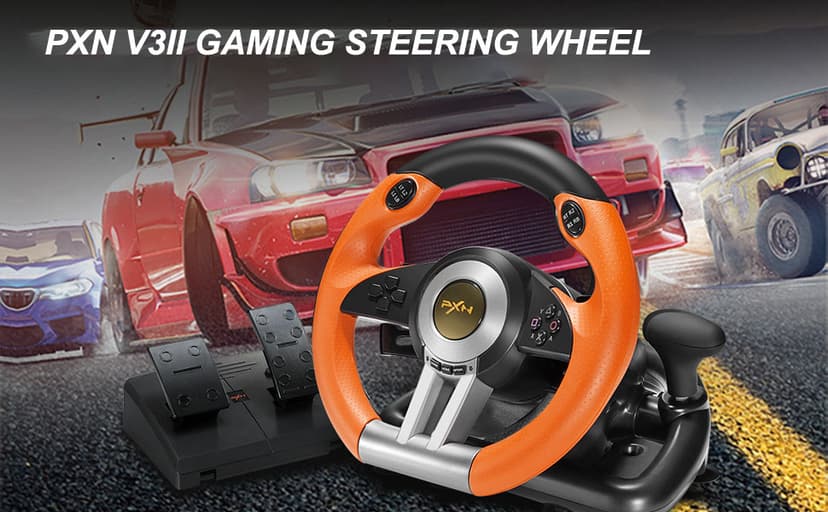 PXN V3II PC Racing Wheel, USB Car Race Sim Game PC Steering Wheel with Pedals for Windows PC/PS3/PS4/Nintendo Switch/Xbox One/Xbox Series X/S