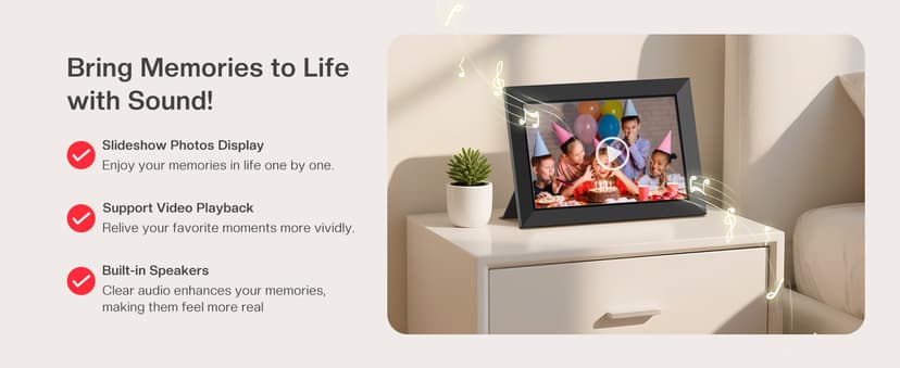 1280x800 HD IPS Touch Screen, Slideshow, Auto-Rotate, Tabletop/Wall, Send Photos/Videos from Phone, Gifts for Mom - Black Frameo 10.1" WiFi Digital Picture Frame, Electronic Photo Frames - 32GB B0D8JDPKKS
