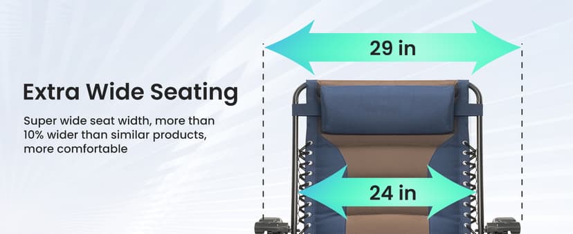 Zero Gravity Chair Oversized Padded Recliner with Adjustable Headrest & Cup Holder - 600D Oxford Folding Lounge Chair for Outdoor Camping, Patio, Poolside (Brown & Blue)