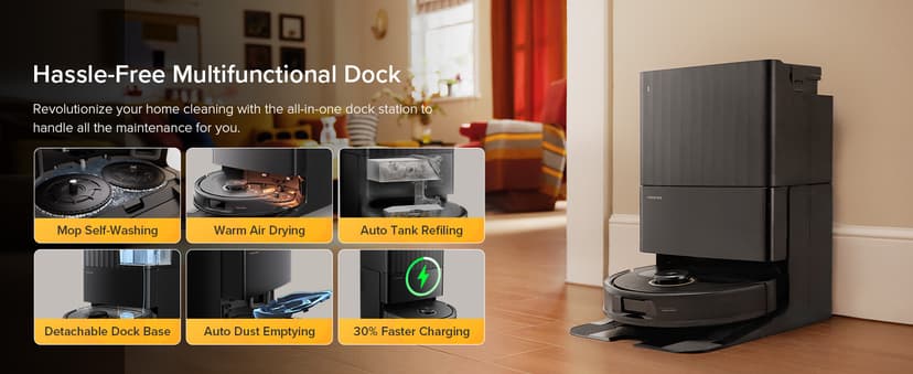 roborock Qrevo S5V Robot Vacuum and Mop, FlexiArm Edge Mopping, 12,000Pa Suction, Dual Zero-Tangle System, Smart Obstacle Avoidance, 10mm Mop Lifting, Auto Mop Washing&Drying, Self-Emptying&Refilling