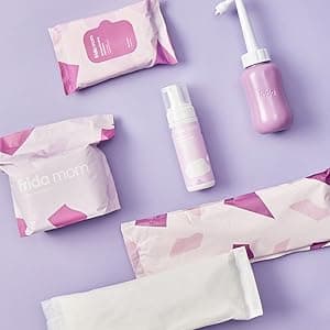 Frida Mom 11pc Postpartum Essentials Kit Gift Set, Hospital Bag Must Haves for New Mom, Includes 4 Disposable Postpartum Underwear, 4 Ice Maxi Pads, Perineal Healing Foam & 24 Pad Liners & Peri Bottle