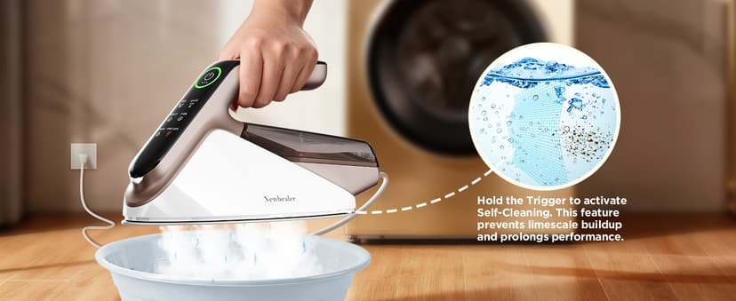 Newbealer Steam Generator Iron, 1500W Turbo Steamer for Clothes, 2 Bar Pressure Clothes Iron, 4 Steam & 4 Dry Heat Modes, Fast Heat-Up, 350ml Detachable Tank, Auto-Off, Self-Cleaning (Gold)