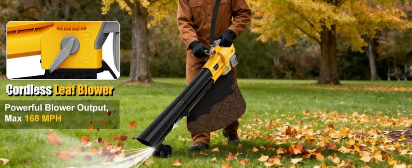 Cordless Leaf Blower Vacuum Mulcher Compatible for Dewalt 20V Battery(NO Battery), 3-in-1 Handheld Leaf Vacuum Mulcher with 40L Bag, 4 Variable Speeds with Turbo Modes for Yard Patio Driveway Cleanup