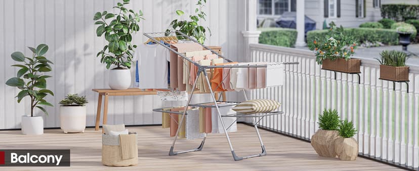 Sakugi Clothes Drying Rack, Foldable 2-Level Laundry Drying Rack with Height-Adjustable Wings, for Clothing & Bedding, Free-Standing Space-Saving Rack, Indoor & Outdoor, 55.5" L × 22.8" W, Gray