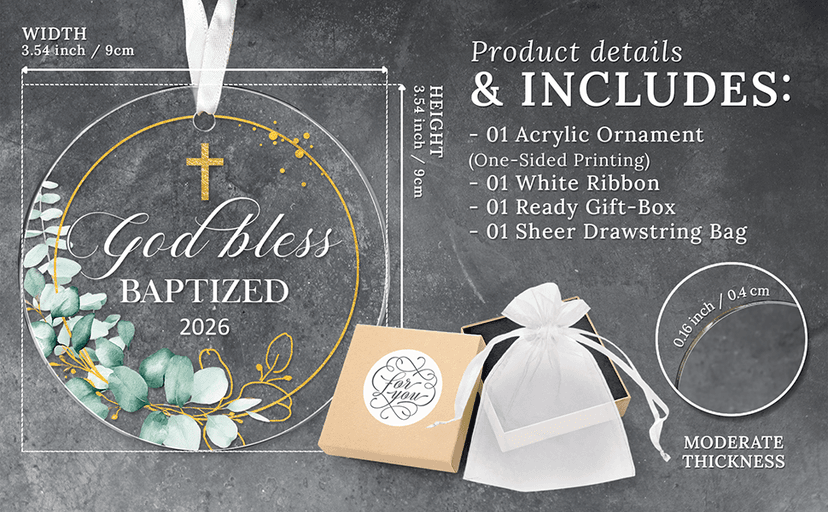 Christening Gifts For Baby Boys, Girls, Godson, Goddaughter - God Bless Baptized Ornament 2026 - Acrylic Xmas Keepsake Decor HEXMOZ Baptism Gifts for Boys, Girls, Women, Men, Adults B0DP1RL74V