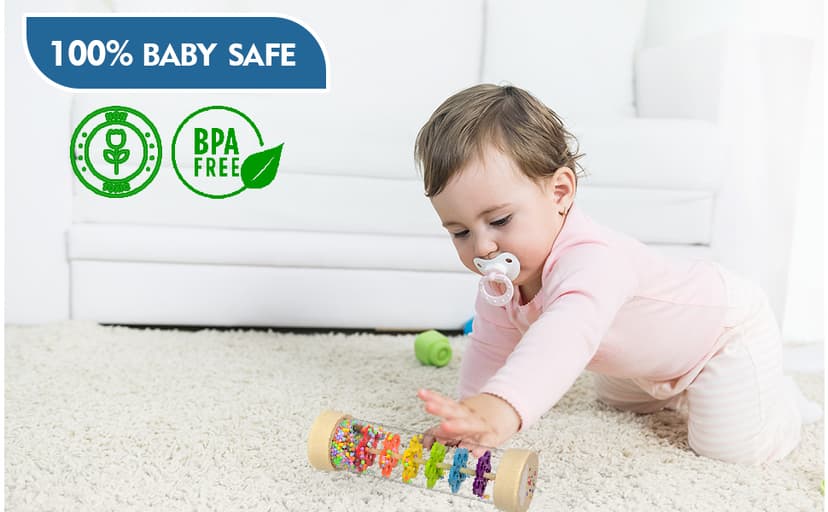 Rain Stick Montessori Baby Toys for 6-12 Months 1 Year Old, Wooden Rainmaker Infant Musical Sensory Toy, Baby Shower Gift for Newborn Toddler Boys Girls, 7.7" B0CJRKHYRJ