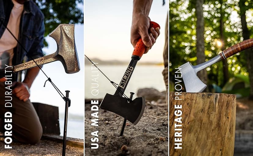 ESTWING Sportsman's Axe - 14" USA Made Camping Hatchet with Forged Steel Construction & Genuine Leather Grip - E24A