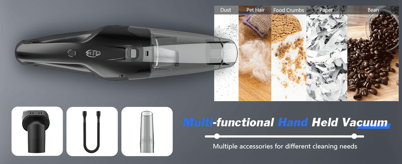 Handheld Vacuum Cordless Rechargeable with LED Light, Car Vacuum Portable Cordless, Hand Vacuum Cleaner Car Seats, Home, Quick Cleanup, Strong Suction, Lightweight, Includes Crevice Nozzle & Brush