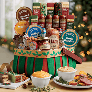 2 Holiday Gift Boxes - The Swiss Colony High 5 Food Bundle - Assorted Summer Sausages and Cheeses, Includes 2 Gift Boxes