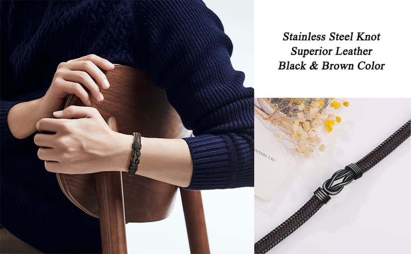 𝗚𝗿𝗮𝗱𝘂𝗮𝘁𝗶𝗼𝗻 𝗚𝗶𝗳𝘁𝘀 𝗳𝗼𝗿 𝗛𝗶𝗺 𝟮𝟬𝟮𝟱 High School, College Graduation Gifts for Men Class of 2025 Leather Stainless Steel Knot Bracelet for Son Boyfriend Brother Grandson Friends