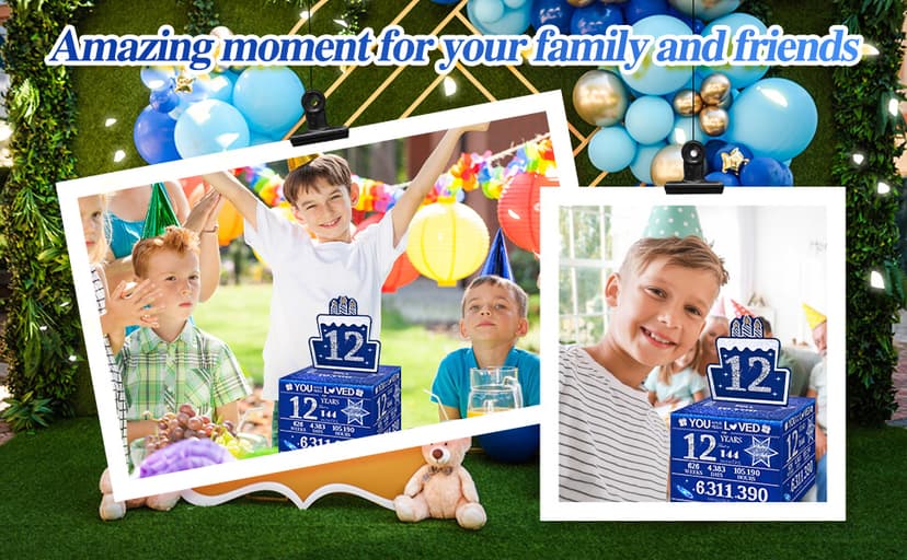 12 Happy Birthday Money Box for Cash Gift, 12th Birthday Decorations for Boys and Girls, Gifts for 12 Year Old Boy, Boy Gift Ideas, Cool Things for Teen -Blue with 100PCS Bags