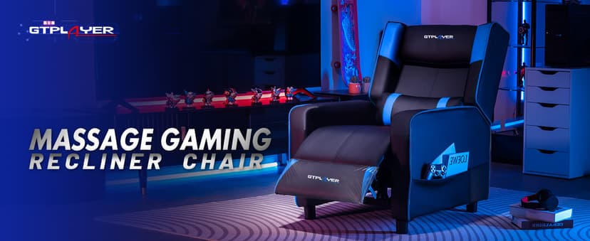 GTPLAYER Gaming Recliner Chair for Living Room Racing Style Single PU Leather Gaming Sofa for Adults Modern Game Recliners Ergonomic Comfortable Home Theater Seating, Blue