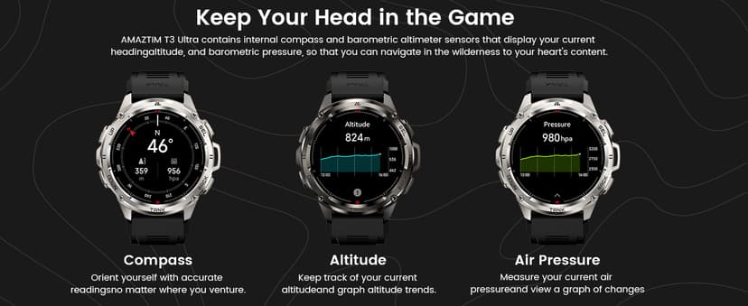 AMAZTIM GPS Smart Watch for Men, 6 Satellite Positioning, Compass, Stainless Steel Body, 50M Waterproof, 470mAh Extra-Large Battery, Answer/Make Call, 1.43" AMOLED Screen, Compatible for Android iOS