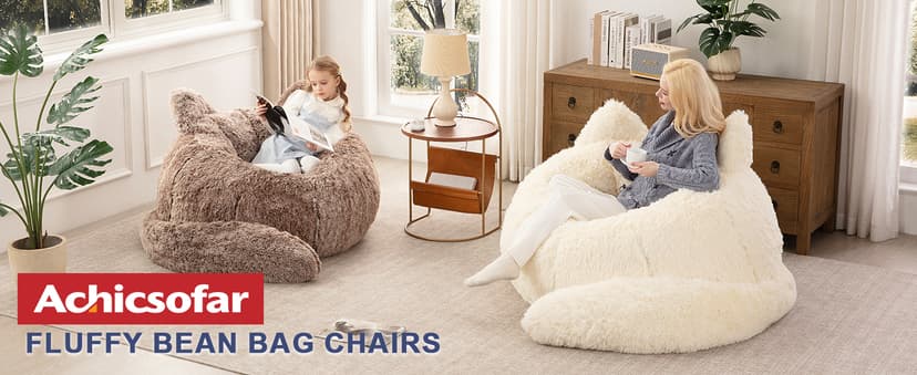 Achicsofar Bean Bag Chair for Adults Teens Giant Faux Fur Bean Bag Chairs with Filler Fluffy Plush Cat Shaped Beanbag Couch Comfy Accent Floor Sofa for Gaming, Reading in Living Room, Bedroom, Dorm
