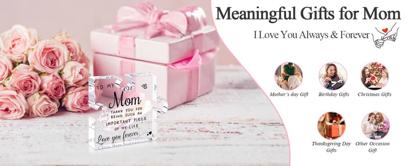 LukieJac Gifts for Mom from Daughter Son - Best Mom Ever Gifts Unique Mother Birthday Acrylic Puzzle-Shaped Plaque Desk Decorations Present for Mom Christmas Anniversary