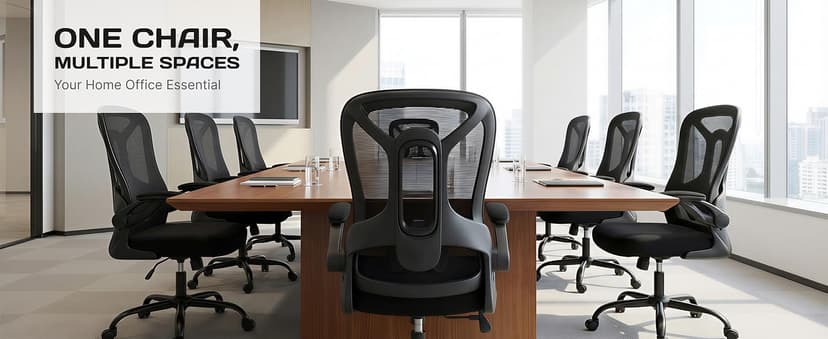 Ergonomic Office Chair, 300 lbs Heavy Duty Mesh Computer Chair with Adjustable Lumbar Support, 90° Flip-up Arms Space Saving Desk Chair, Mid Back Breathable Task Chair for Home Office, Black