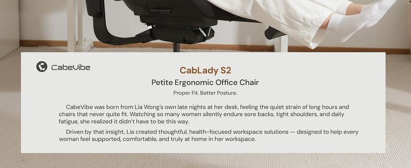 CabLady S2 Petite Office Chair for Women & Small Frames - 330lb Capacity, 4D Adjustable Lumbar/Headrest, Flip-Up Arms & Footrest, Ergonomic Desk Chair