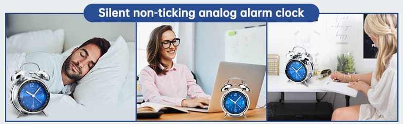 Peakeep Loud Alarm Clock for Heavy Sleepers Adults, Metal 4.5 Inches Twin Bell Battery Operated Analog Alarm Clocks for Bedrooms Decoration (Jewel Blue)