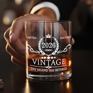Retirement Gifts for Men Whiskey Glass Set - The Legend Has Retired 2025 - Retirement Party Decorations, Supplies - Gifts Ideas for Him, Dad, Husband, Friends - Wood Box & Whiskey Stones & Coaster