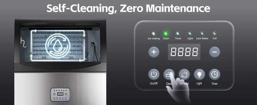 Commercial Ice Maker, 110lbs/24H, 33lbs Large Storage Under Counter Ice Maker for Business, 50 Cubes in 7-14Mins Stainless Steel Ice Machines, Self Cleaning Ice Makers for Cafe Bar Restaurant Home
