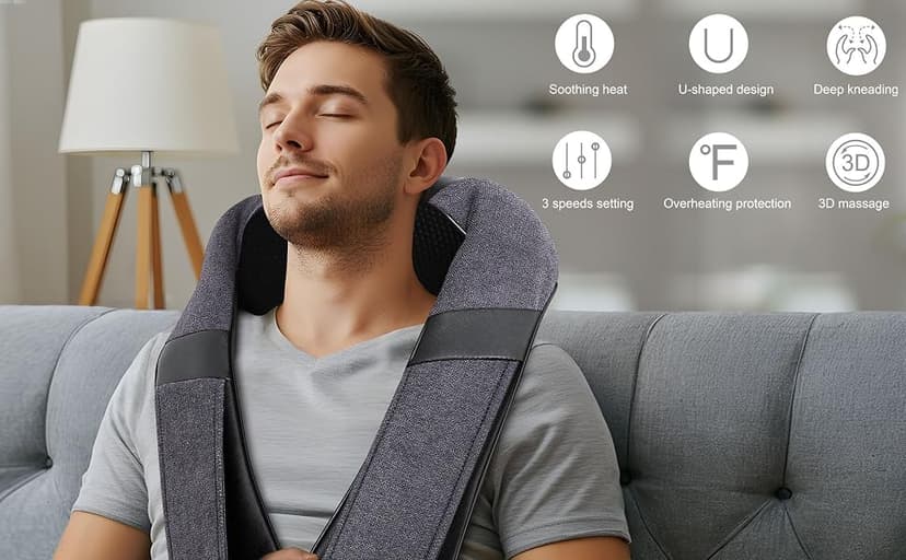 Ergonomic 3D kneading nodes, corded design, auto shutoff, Christmas ideal gifts for relaxing use at home, office, or travel Mirakel Heat Neck Massager for Pain Relief Deep Tissue - Gift for Women Men B07WJSY2G8