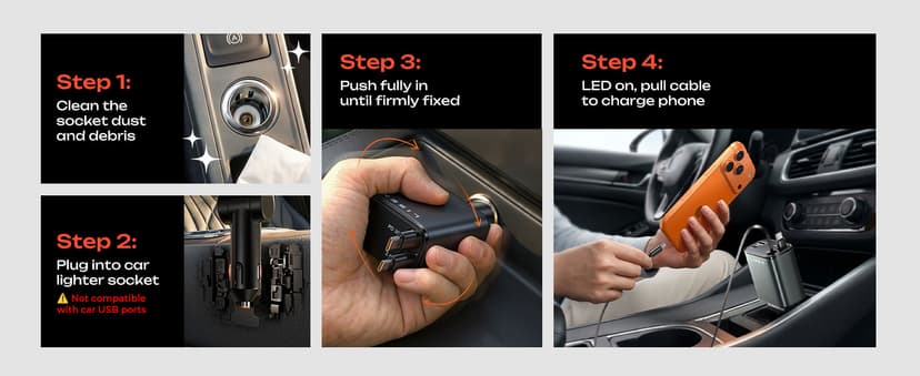 LISEN Retractable Car Charger, 84W Car Charger USB C Fast Charger Adapter, Car Accessories for Men Women, Gifts for Fathers Day for Men Dad Husband, for iPhone 17 16 15 14 13 12 Pro Max, Carbon-Black B0GY4XMHBW
