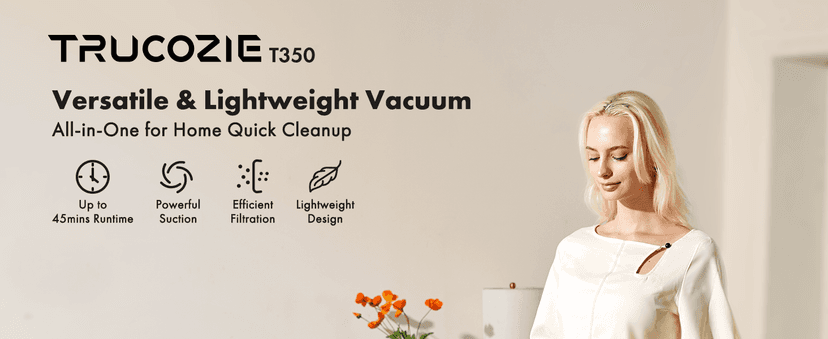 Trucozie Cordless Vacuum Cleaner, 8-in-1 Lightweight Stick Vacuum with 45mins Runtime, Powerful Suction, Vacuum Cleaners for Home, Hardwood Floors, Carpet, Pet Hair, Black